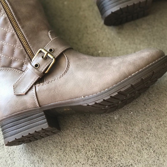 Margo Taupe Quilted Knee High Low Heel Riding Boot - Picture 3 of 9